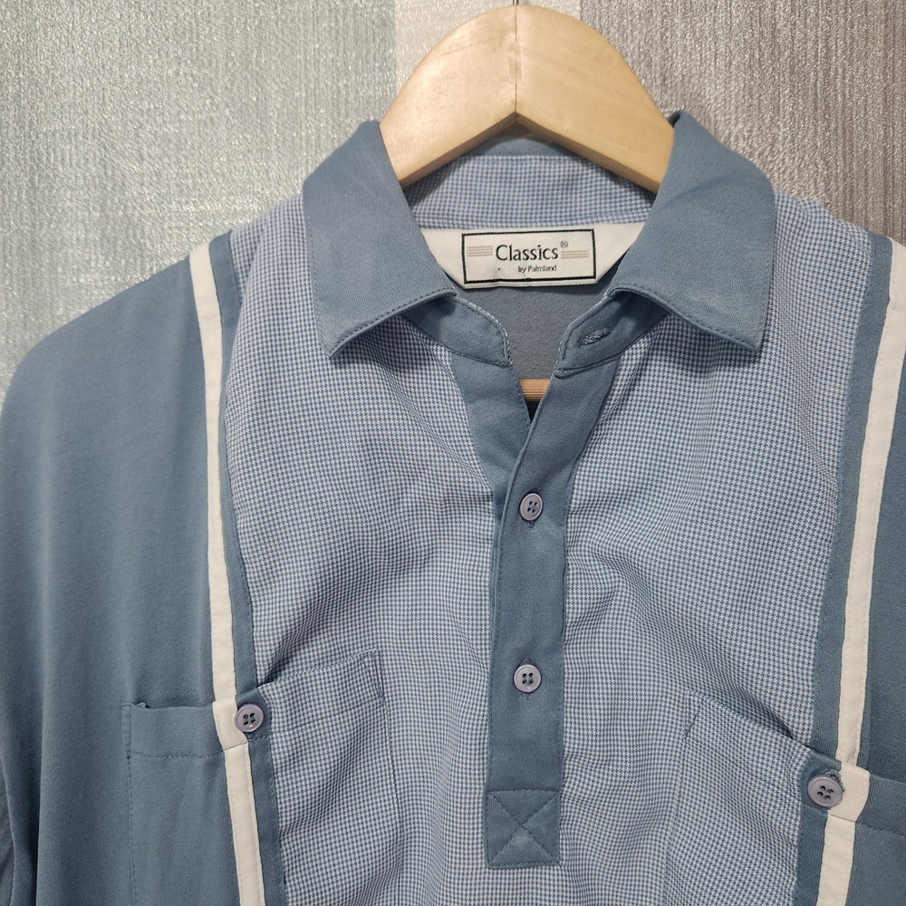 Classics by Palmland Mens Blue Retro Panelled Houndstooth Banded Hem Polo Shirt